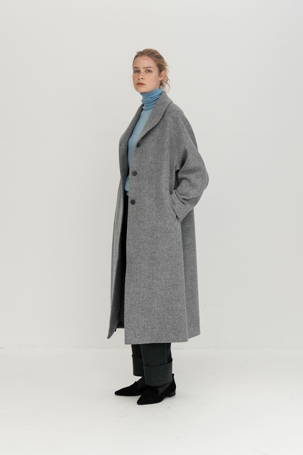 Shawl Collar Coat (pale gray)